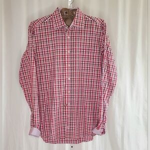 Bugatchi Uomo Dress Shirt Mens Large Tall Multicolor Check Flip Cuff Classic Fit